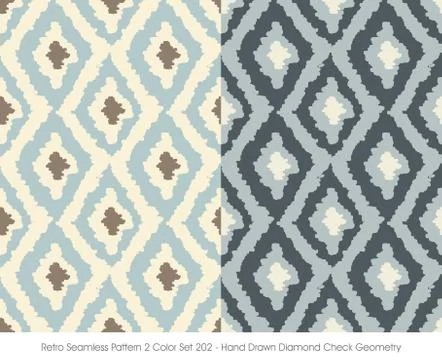 Retro Seamless Pattern Hand Drawn Diamond Check Geometry Stock Illustration