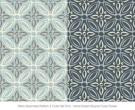 Retro Seamless Pattern Hand Drawn Round Cross Flower Illustrazione stock