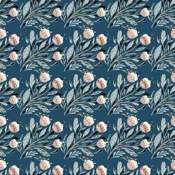 Retro seamless pattern in hand drawn style with folk bouquet flowers elements Stock Illustration