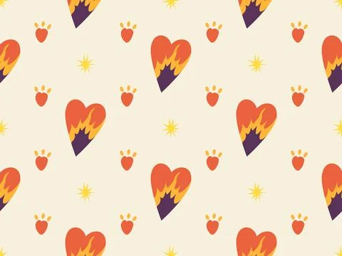 Retro seamless pattern with heart. Groovy elements. Cartoon funky design. イラスト素材