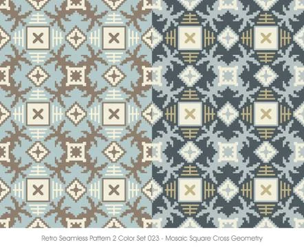 Retro Seamless Pattern Mosaic Square Cross Geometry Stock Illustration