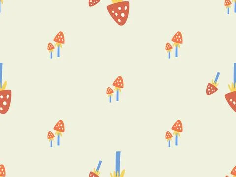 Retro seamless pattern with mushrooms. Psychedelic style. Cartoon funky design. Stock Illustration