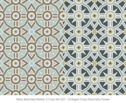 Retro Seamless Pattern Octagon Cross Geometry Flower Stock Illustration