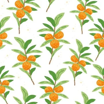 Retro seamless pattern with orange branch pattern. Summer texture. Stock Illustration