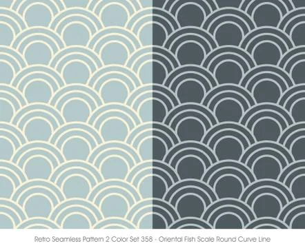 Retro Seamless Pattern Oriental Fish Scale Round Curve Line Illustrazione stock