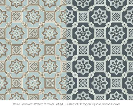 Retro Seamless Pattern Oriental Octagon Square Frame Flower Stock Illustration