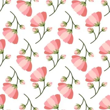 Retro seamless pattern with pink blooming flower. Stock Illustration