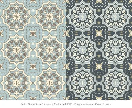 Retro Seamless Pattern Polygon Round Cross Flower Illustrazione stock