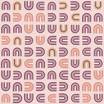 Retro seamless pattern with repeating arch shapes in vintage color palette .. Stock Illustration