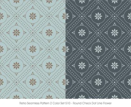 Retro Seamless Pattern Round Check Dot Line Flower Stock Illustration