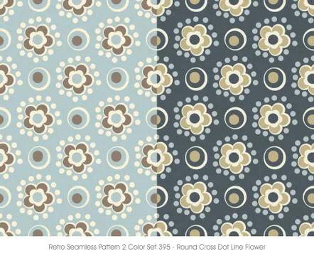Retro Seamless Pattern Round Cross Dot Line Flower Stock Illustration
