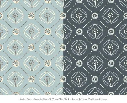 Retro Seamless Pattern Round Cross Dot Line Flower Stock Illustration