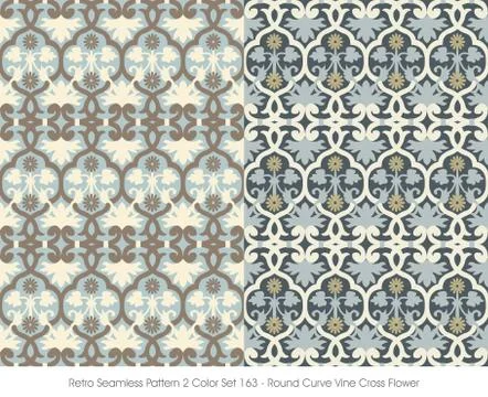 Retro Seamless Pattern Round Curve Vine Cross Flower Stock Illustration