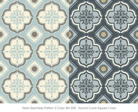 Retro Seamless Pattern Round Curve Square Cross 스톡 일러스트