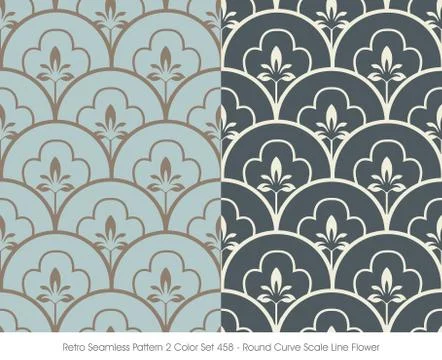 Retro Seamless Pattern Round Curve Scale Line Flower Illustrazione stock