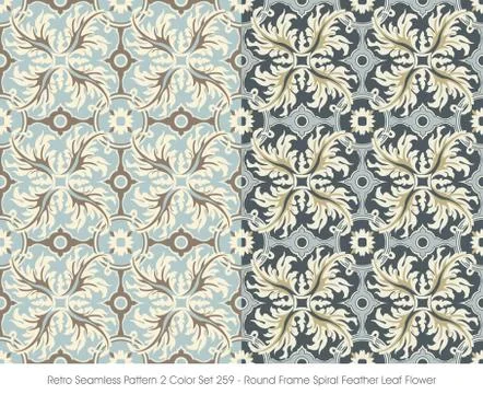 Retro Seamless Pattern Round Frame Spiral Feather Leaf Flower Stock Illustration