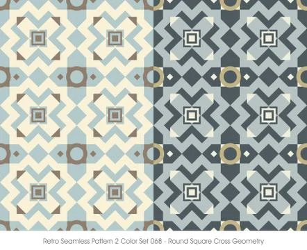 Retro Seamless Pattern Round Square Cross Geometry Illustrazione stock