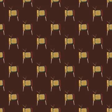 Retro seamless pattern with simple doodle tv print. Television backdrop with  Illustrazione stock