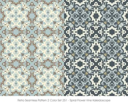 Retro Seamless Pattern Spiral Flower Vine Kaleidoscope Stock Illustration