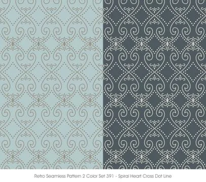 Retro Seamless Pattern Spiral Heart Cross Dot Line Stock Illustration