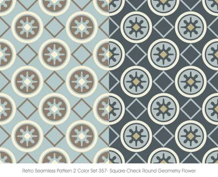 Retro Seamless Pattern Square Check Round Geometry Flower Stock Illustration