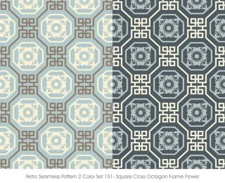 Retro Seamless Pattern Square Cross Octagon Frame Stock Illustration