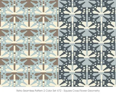 Retro Seamless Pattern Square Cross Flower Geometry Stock Illustration