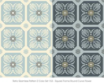 Retro Seamless Pattern Square Frame Round Curve Flower Stock Illustration