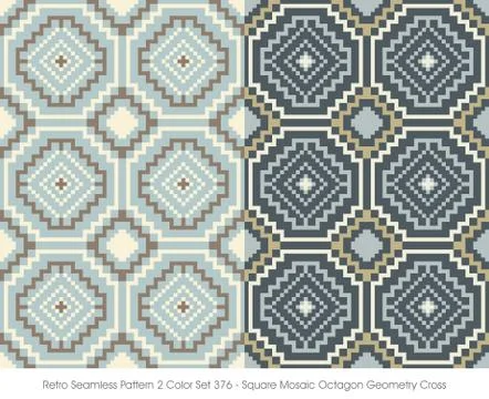 Retro Seamless Pattern Square Mosaic Octagon Geometry Cross Stock Illustration
