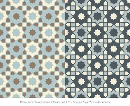 Retro Seamless Pattern Square Star Cross Geometry Stock Illustration