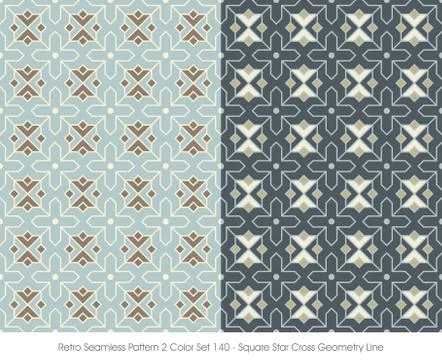 Retro Seamless Pattern Square Star Cross Geometry Line Stock Illustration