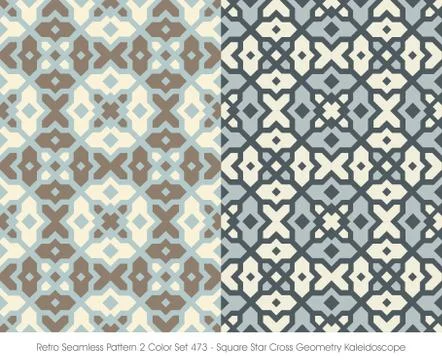 Retro Seamless Pattern Square Star Cross Geometry Kaleidoscope Stock Illustration