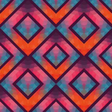 Retro seamless pattern with squares, hand drawn backdrop, mosaic squares orna Stock Illustration