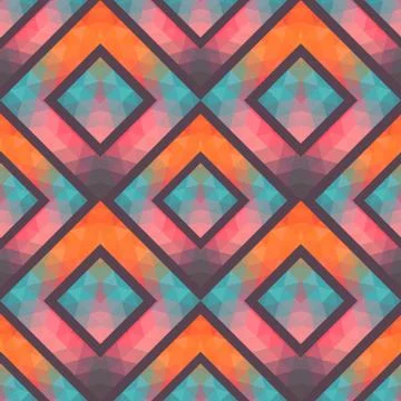 Retro seamless pattern with squares, hand drawn backdrop, mosaic squares orna Stock Illustration