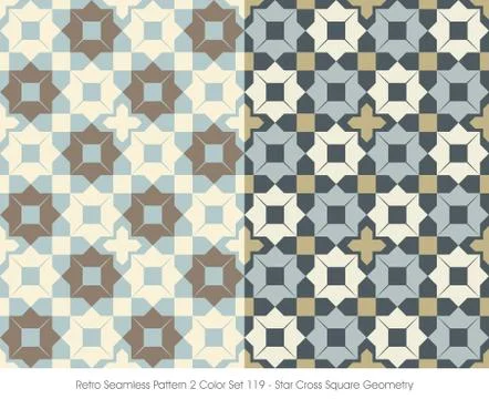 Retro Seamless Pattern Star Cross Square Geometry Stock Illustration