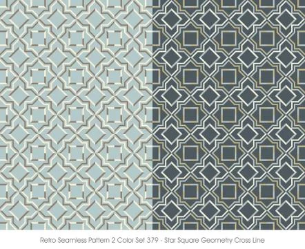 Retro Seamless Pattern Star Square Geometry Cross Line Stock Illustration
