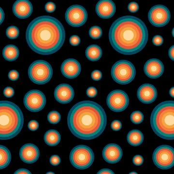 Retro Seamless Pattern with Vibrant Concentric Polka Dots on Black 스톡 일러스트