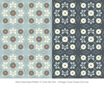 Retro Seamless Pattern Vintage Cross Flower Dot Line Illustrazione stock