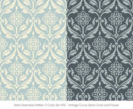 Retro Seamless Pattern Vintage Curve Spiral Cross Leaf Flower イラスト素材