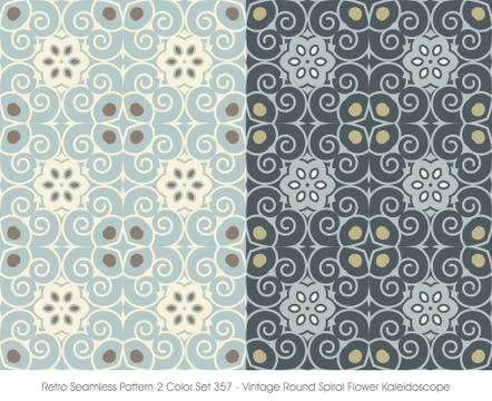 Retro Seamless Pattern Vintage Round Spiral Flower Kaleidoscope Stock Illustration