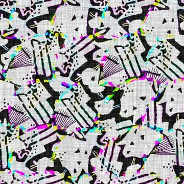 Retro seamless scribble glitch pattern. Modern printed abstract woven linen 스톡 일러스트