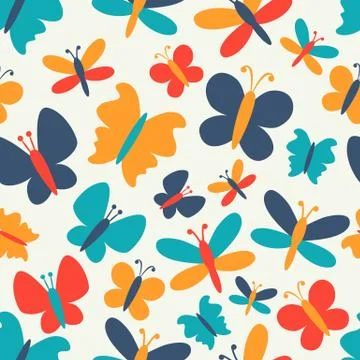 Retro seamless vector pattern of colorful butterfly silhouettes Illustrazione stock