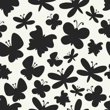 Retro seamless vector pattern of colorful butterfly silhouettes Stock Illustration