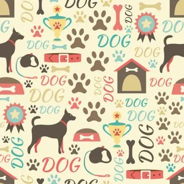 Retro seamless vector pattern of dog icons. Endless texture Stock Illustration