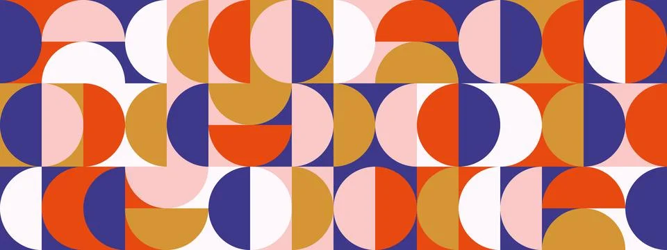 Retro semi circle seamless pattern. Abstract geometric mid century background Illustrazione stock