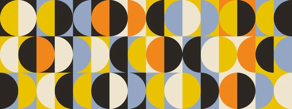 Retro semi circle seamless pattern. Abstract geometric mid century background Illustrazione stock