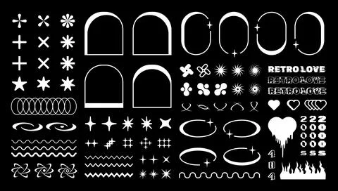 Retro shapes and frames, y2k graphic design elements, vector collection Stock Illustration