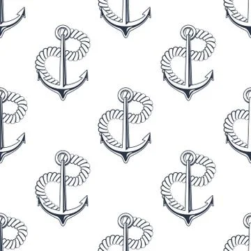 Retro ship anchors seamless pattern with twisted rope Illustrazione stock