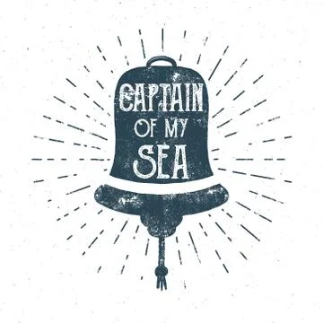 Retro ship bell tee design. Vintage sea label. Vector Nautical emblem with Stock Illustration