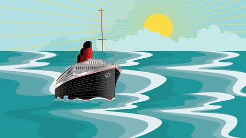 Retro ship in the sea Stock Illustration
